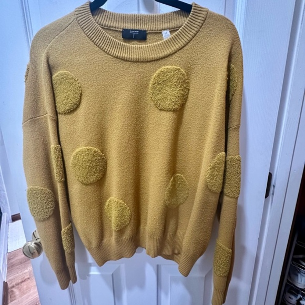 Tahari Green Crew Neck Sweater with Textured Design